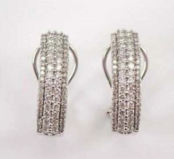 2Ct Lab Created Round Diamond Omega Back Hoop Earrings 14K White Gold Plated