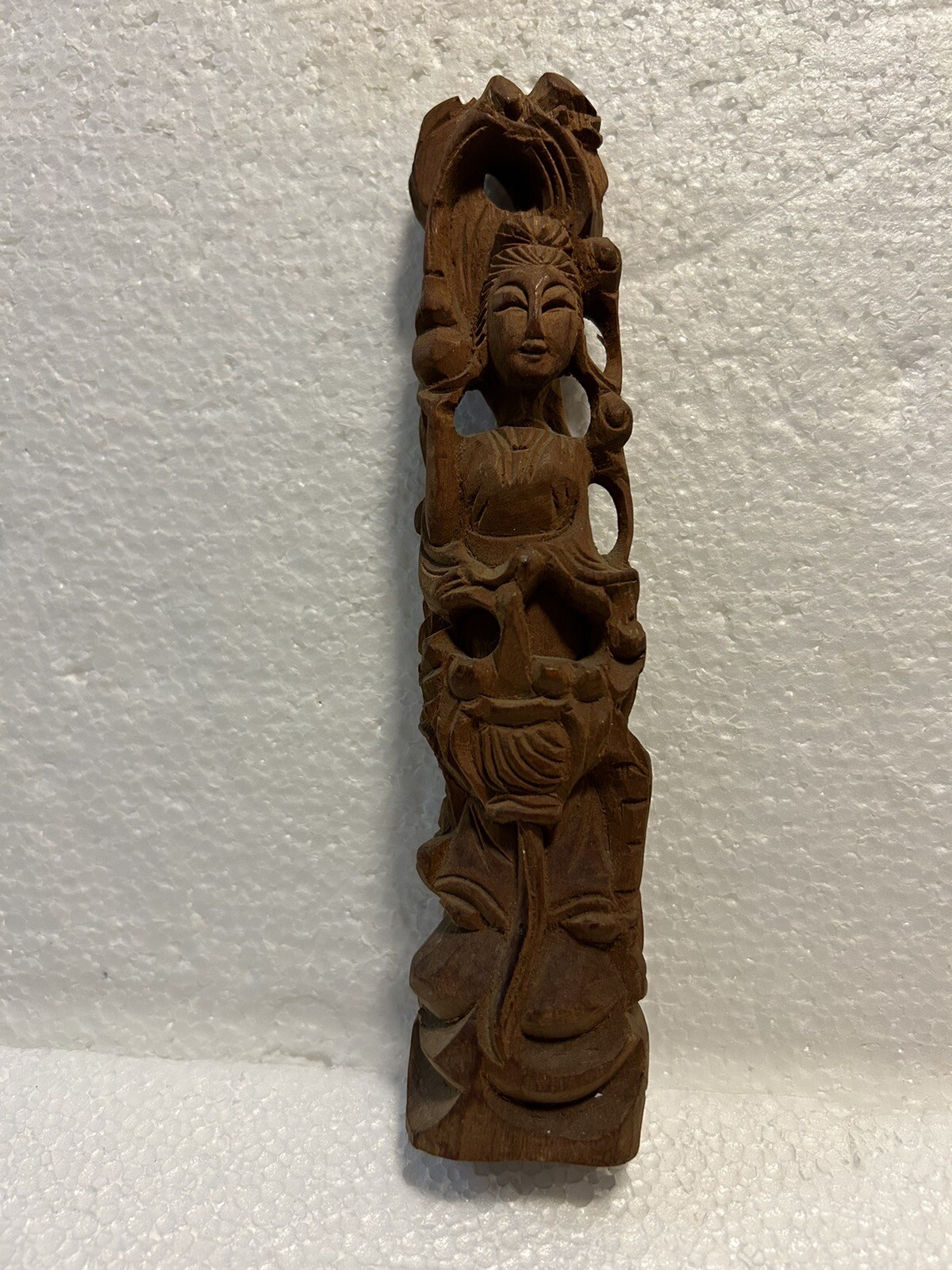 Vintage Hand Carved Wooden Lord Saraswati Figurine Statue Sculpture 7.75 Inch