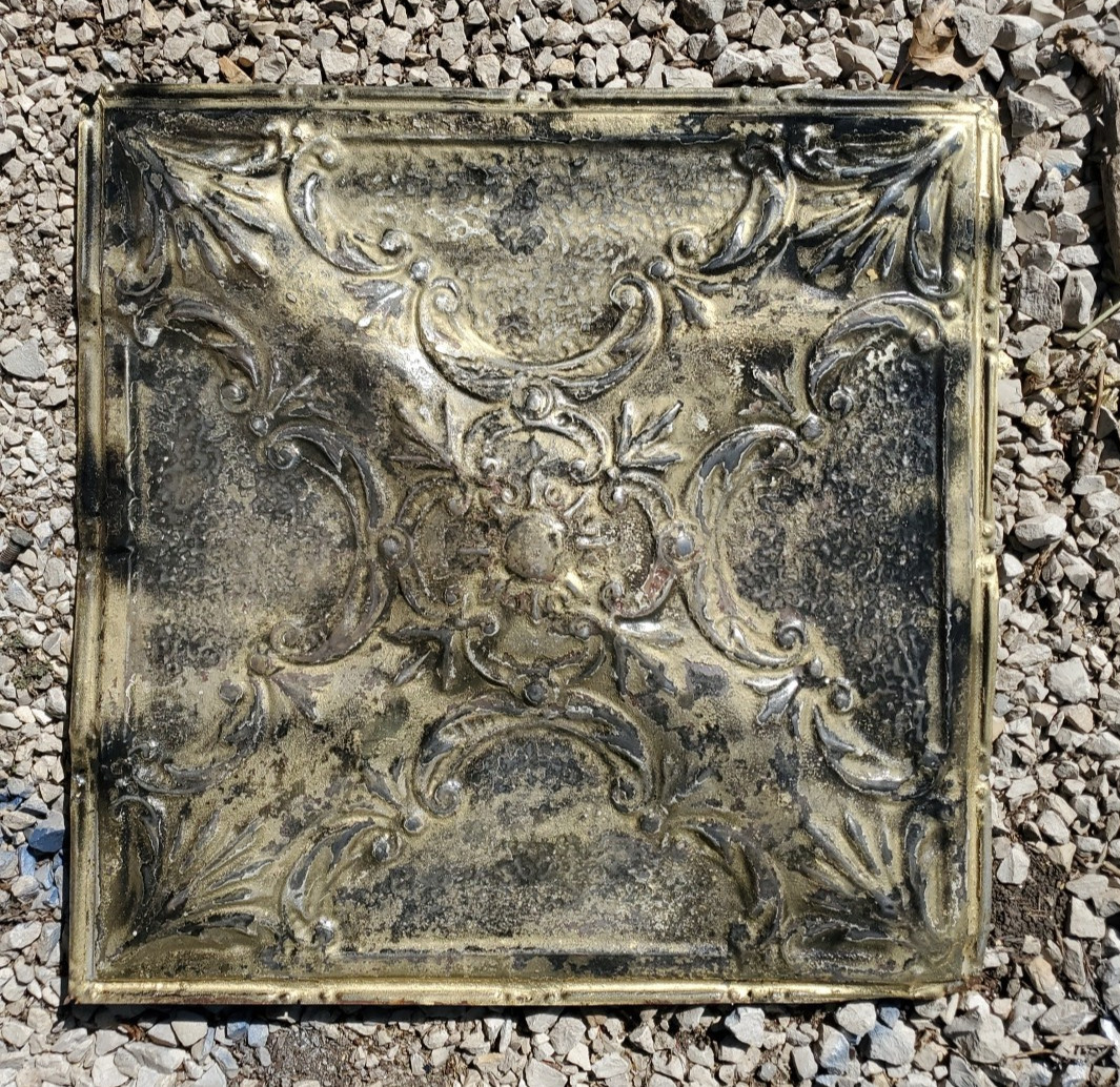 ANTIQUE METAL TIN CEILING TILE 24” X 24″ SALVAGED VINTAGE