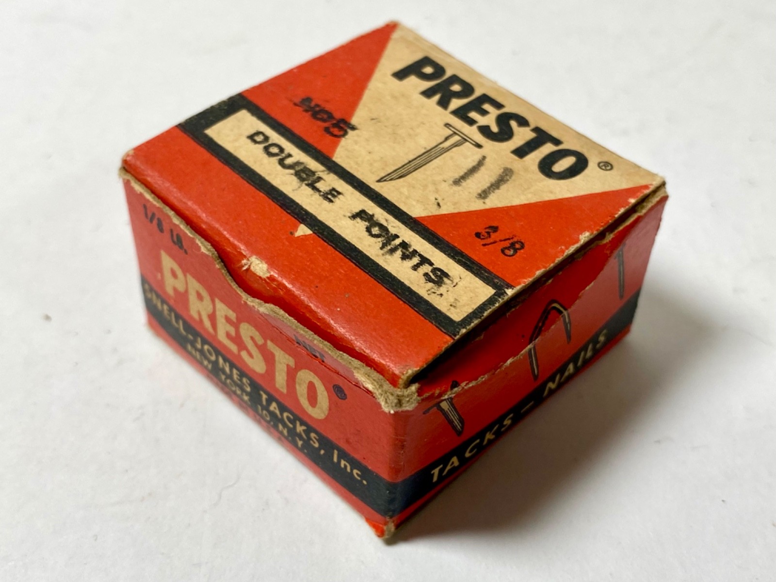 Vintage Presto No. 5 Double Points 3/8 box of tacks Snell-Jones New York