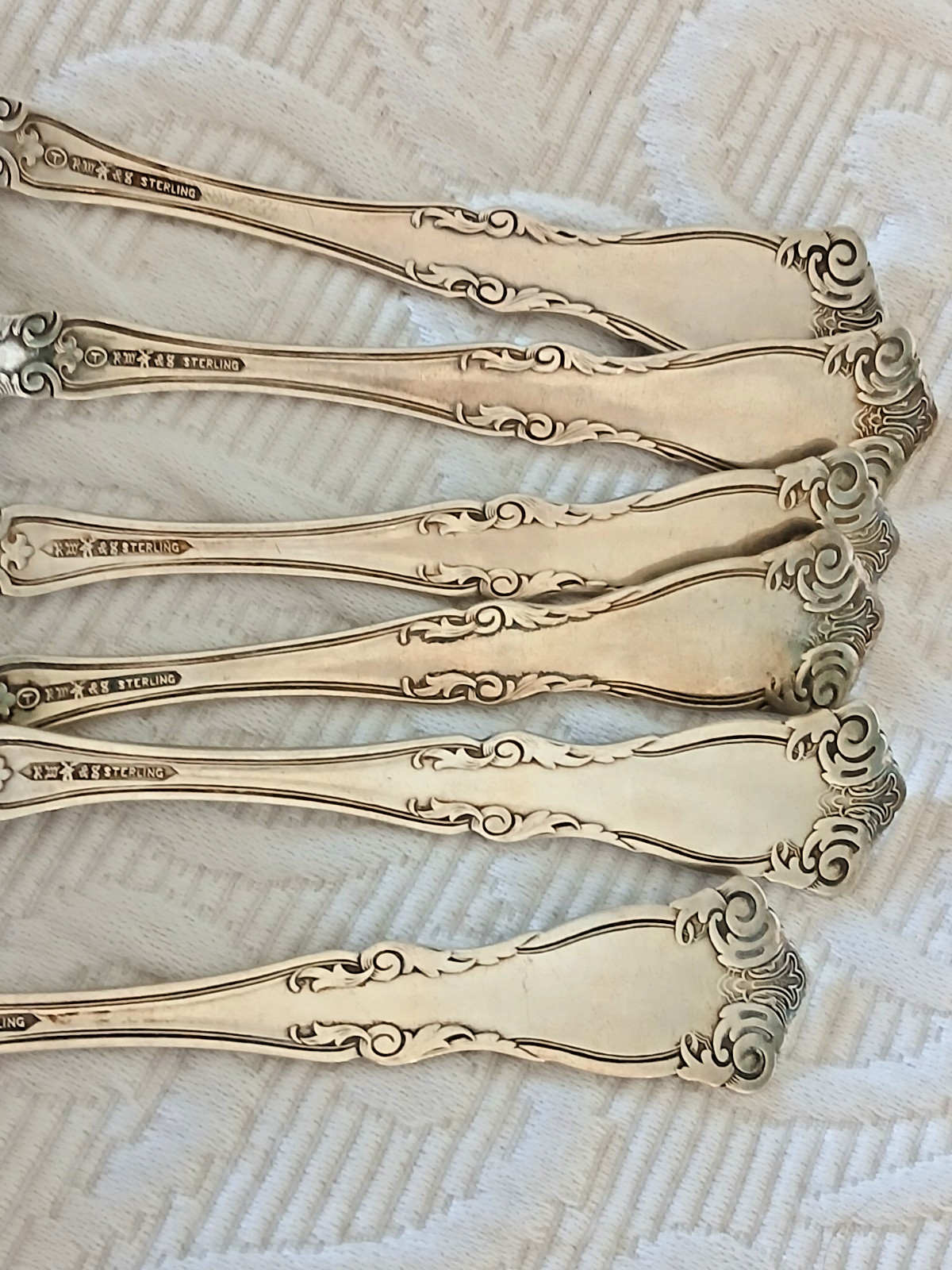 Antique Sterling WALLACE BERAIN 1907 Teaspoons Scrolls Mono Moorish Lot of 6