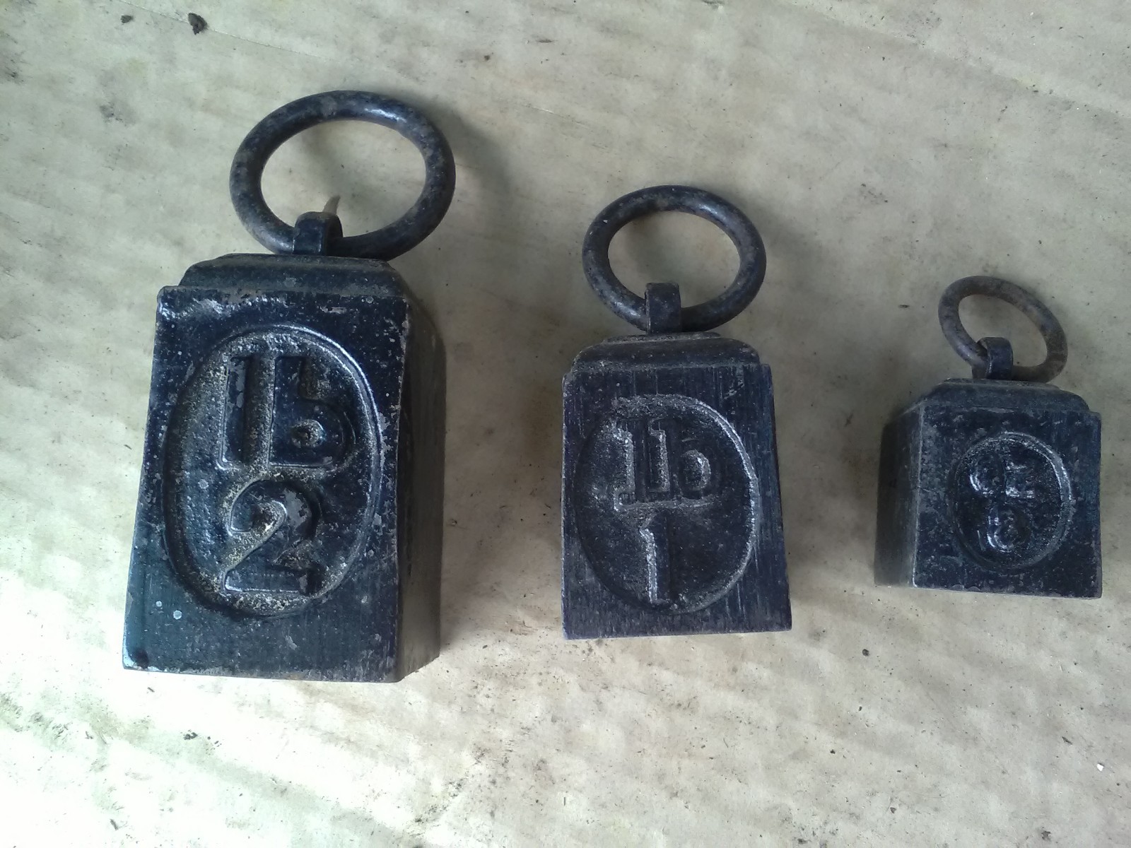 3no. Small Antique Cast Iron Ring Weights