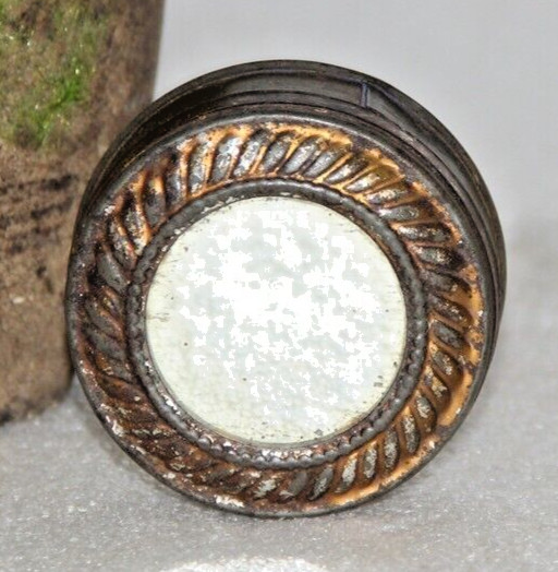 1930’s Vintage Old Multipurpose Round Shape With Mirror Storage Tin Box, Germany