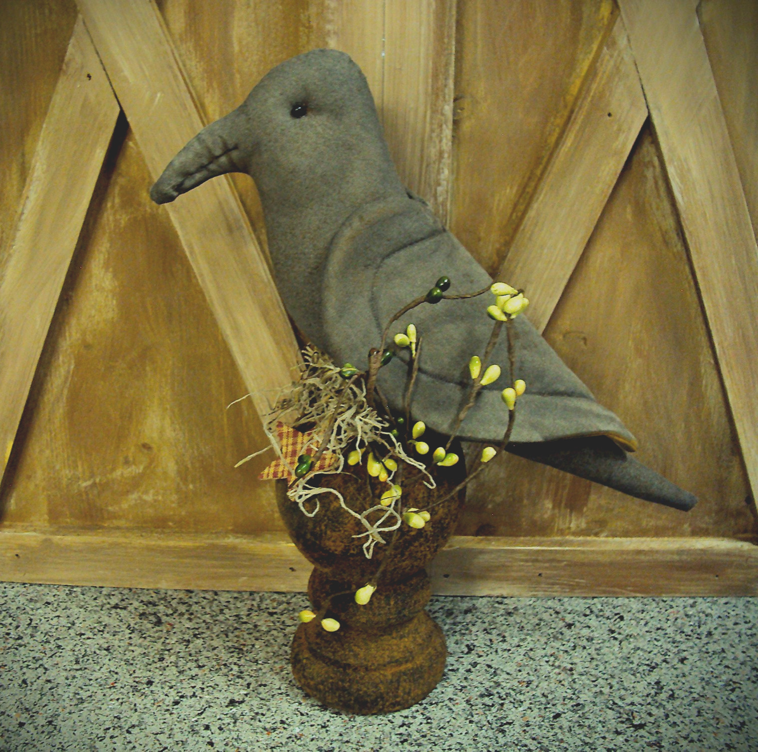 Primitive Folk Art Handmade Crow Doll Gothic Raven Vintage Black Bird Prim Decor