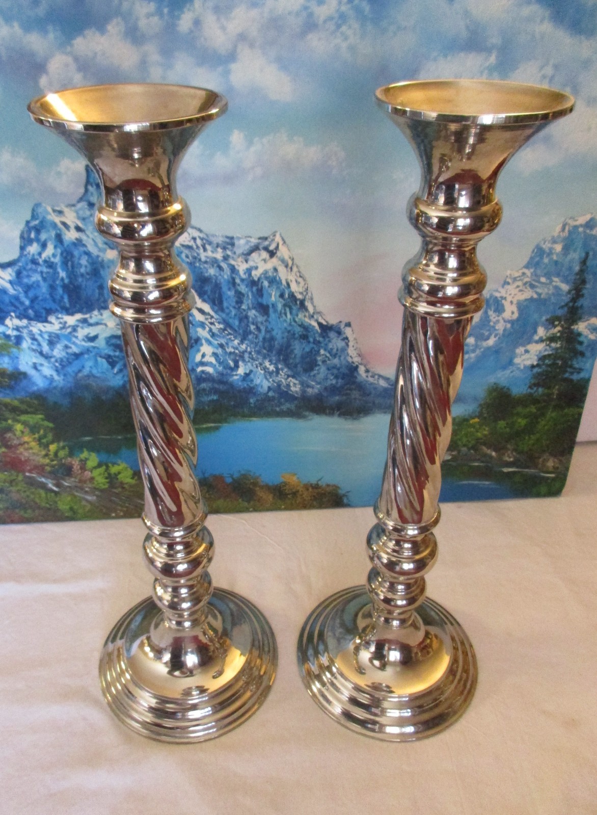 Pair of Silvestri 16″ Silver Spiral Candlesticks ~ Hong Kong