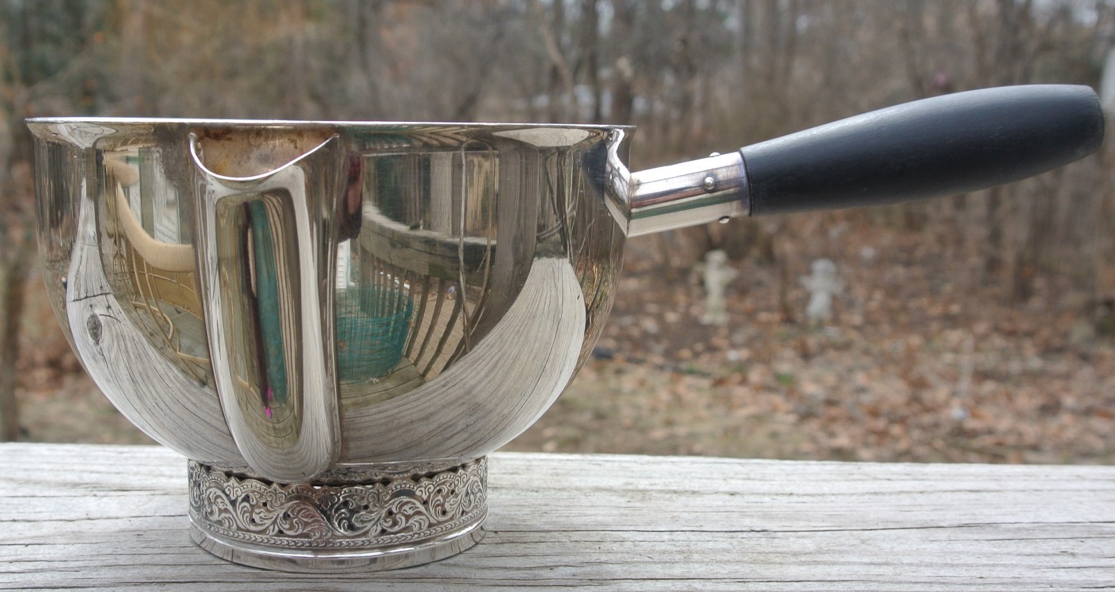 Hans Jensen Silver Plated 2 Spout With Wood Handle Bowl Made in Denmark