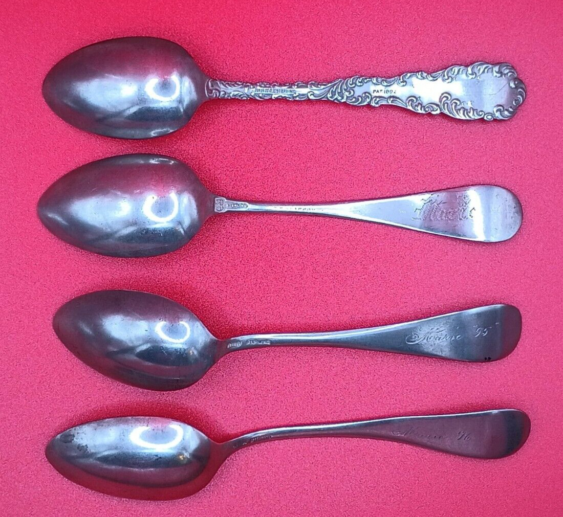 (4) Antique Wendell Sterling Silver Spoons all engraved “Marie” and “1890-93” ++