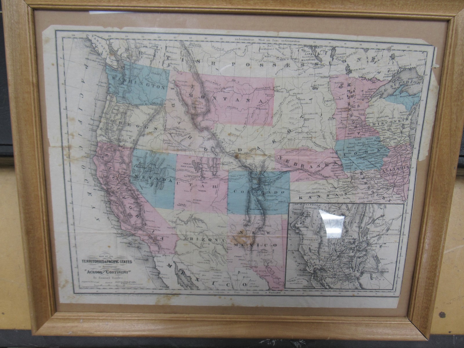 Antique MAP Western United States 1865 Western Territories J.H. Goldthwait