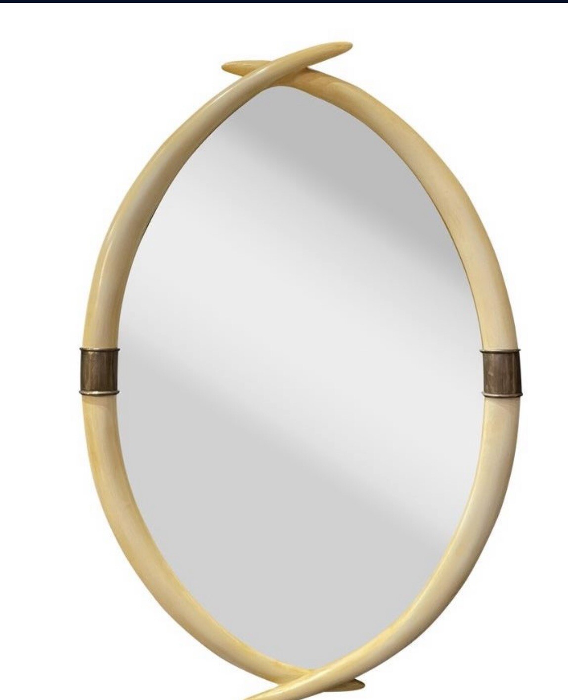 1970s Faux Elephant Tusk and Brass Wall Mirror by Chapman