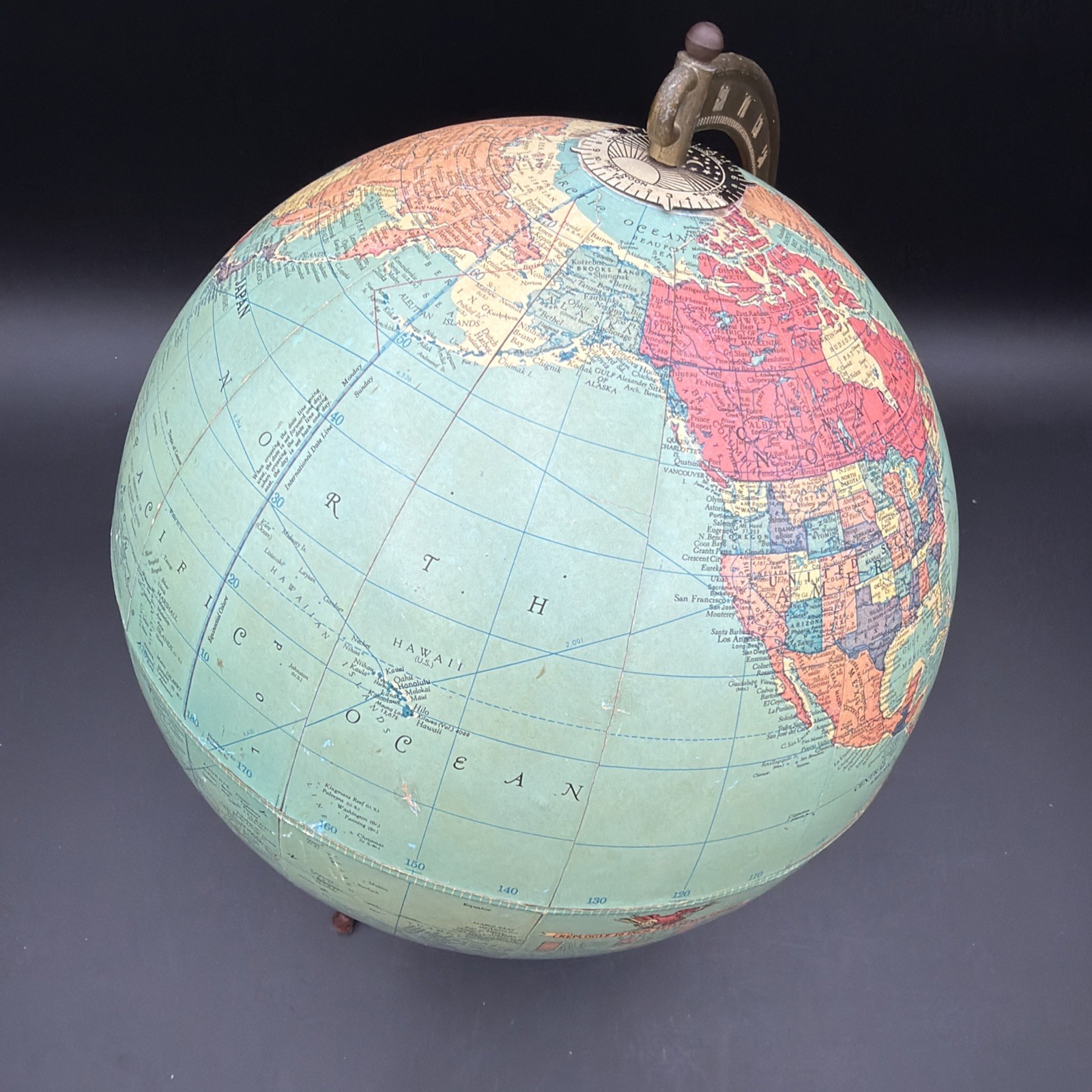 Vintage 1950’s Replogle Reference 10 Inch World Globe MCM Stand & Hour Chart