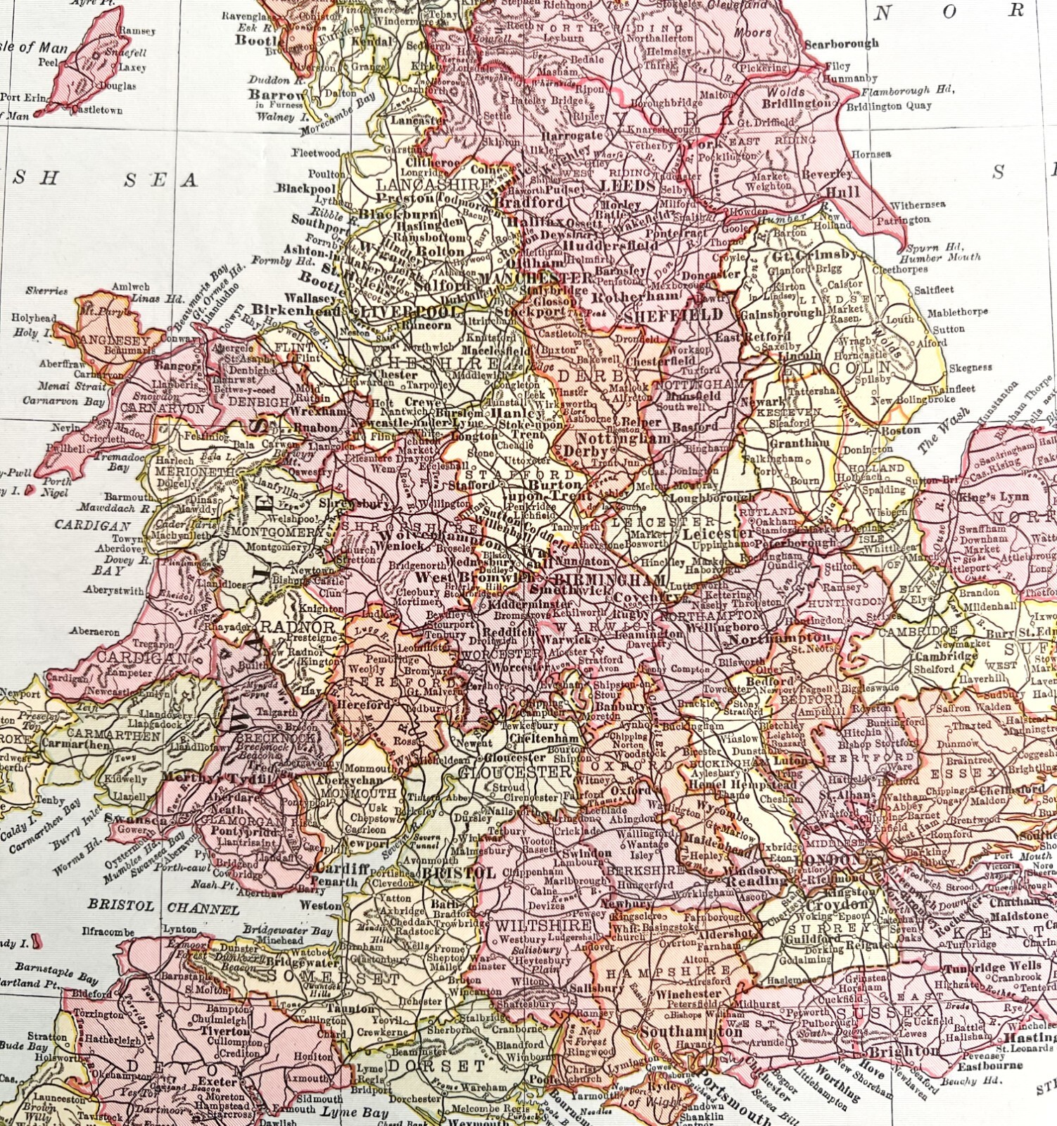 Map England And Wales Europe 1938 Atlas Print English Channel Irish Sea DWU7