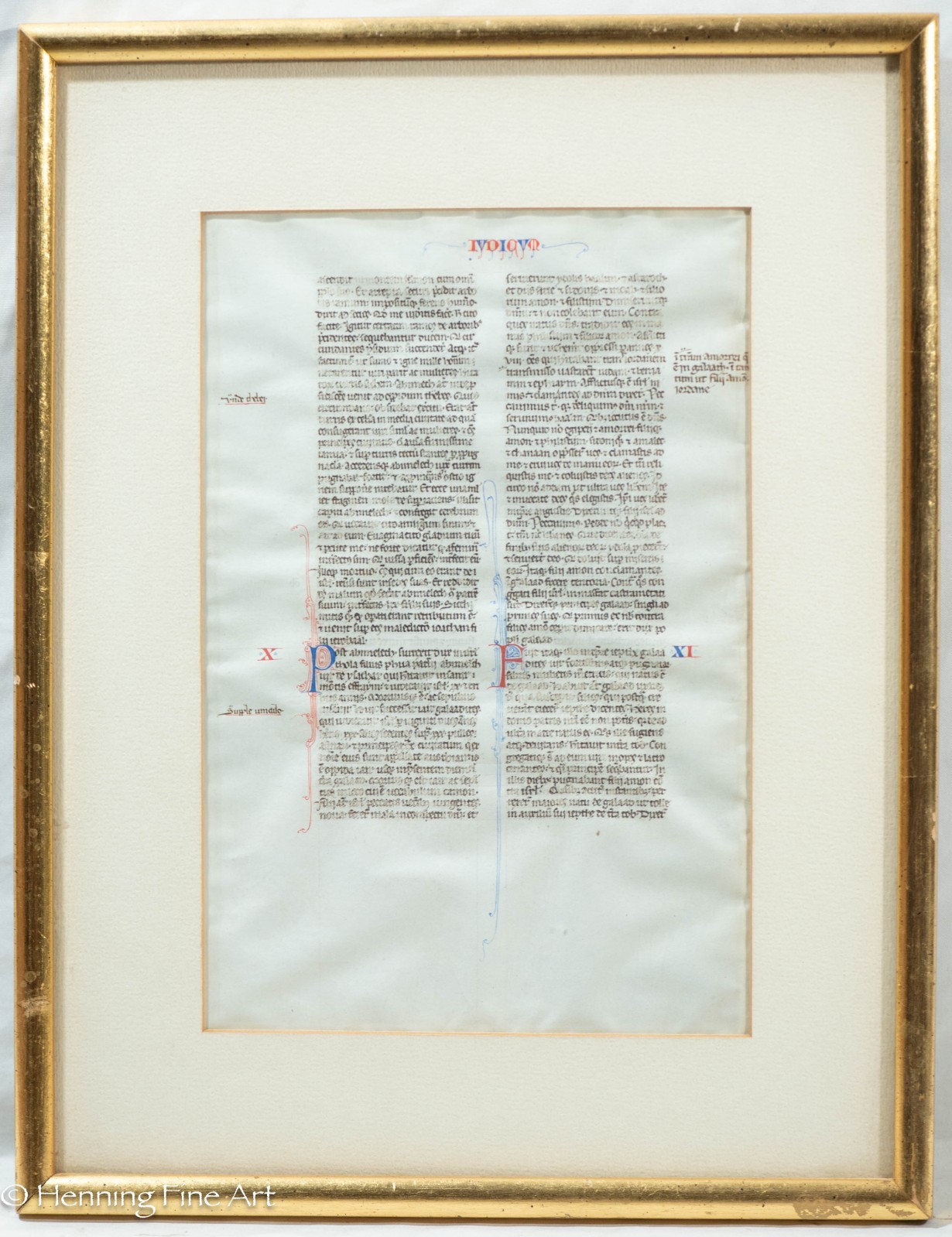 13th Century Biblia Sacra Latina Illuminated Bible Leaf, Framed & Fine!