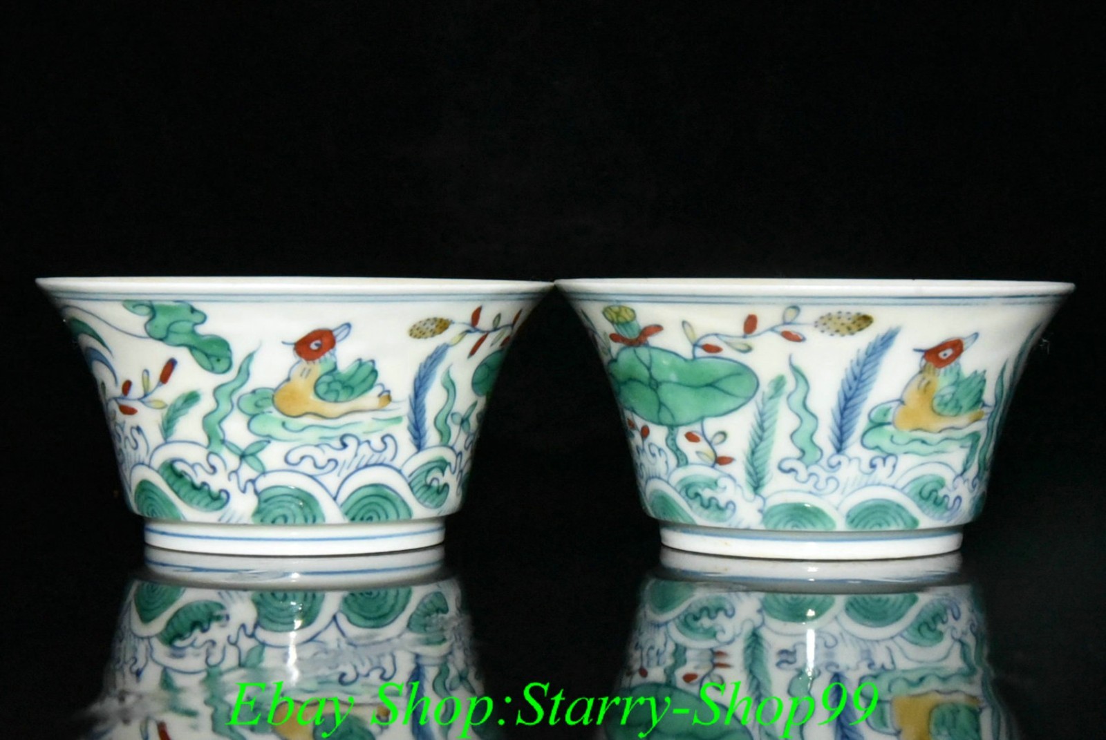 3.2″ Ming Chenghua Doucai Porcelain Mandarin Buck Animal Teacup Cup Mug Pair