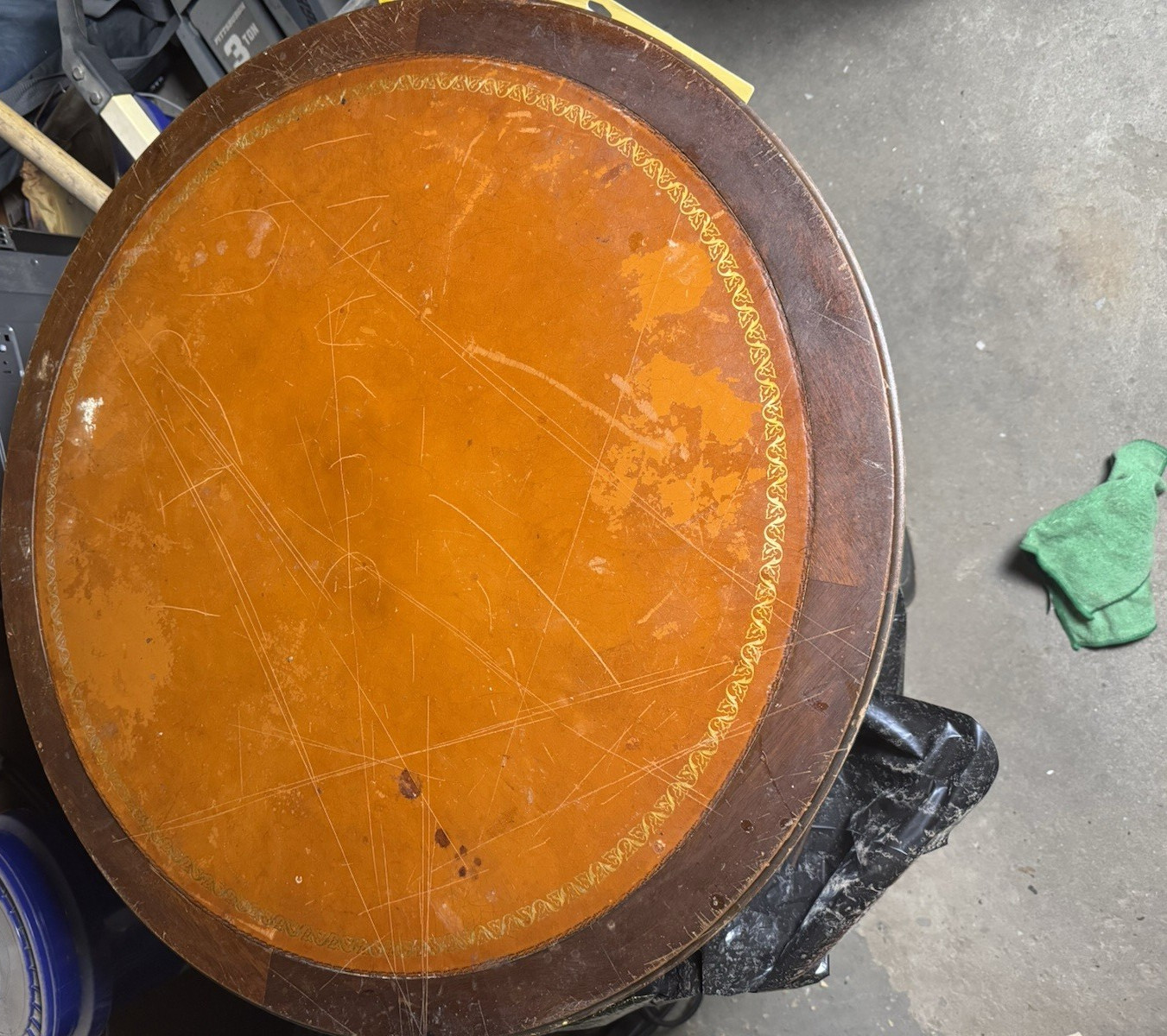 Vintage Regency Revival Leather-Top Mahogany Drum Table / Project Piece