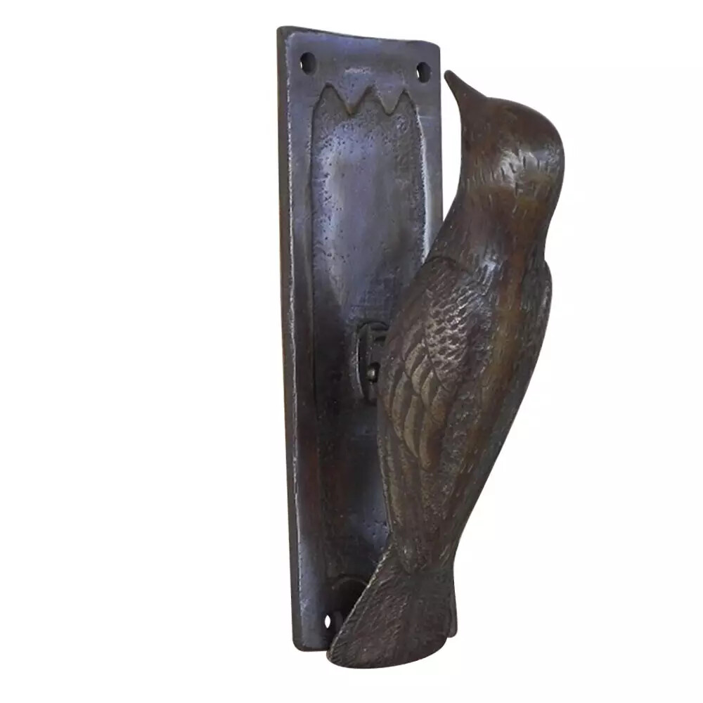 Woodpecker Bird Bronze Door Knocker Handcrafted Front Doorbell 6.75 inches