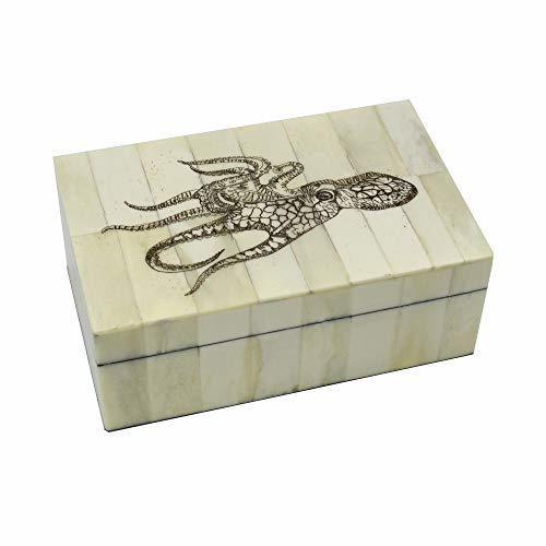 Octopus Scrimshaw Bone Box Antique Vintage Style Trinket Jewelry Nautical Animal