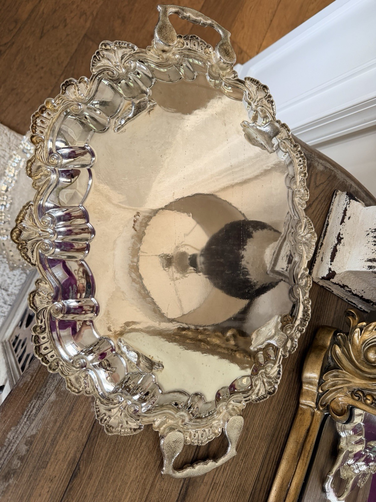 Birmingham Silver Tea Set 4 Pc w/ Large Ornate Tray Silverplate