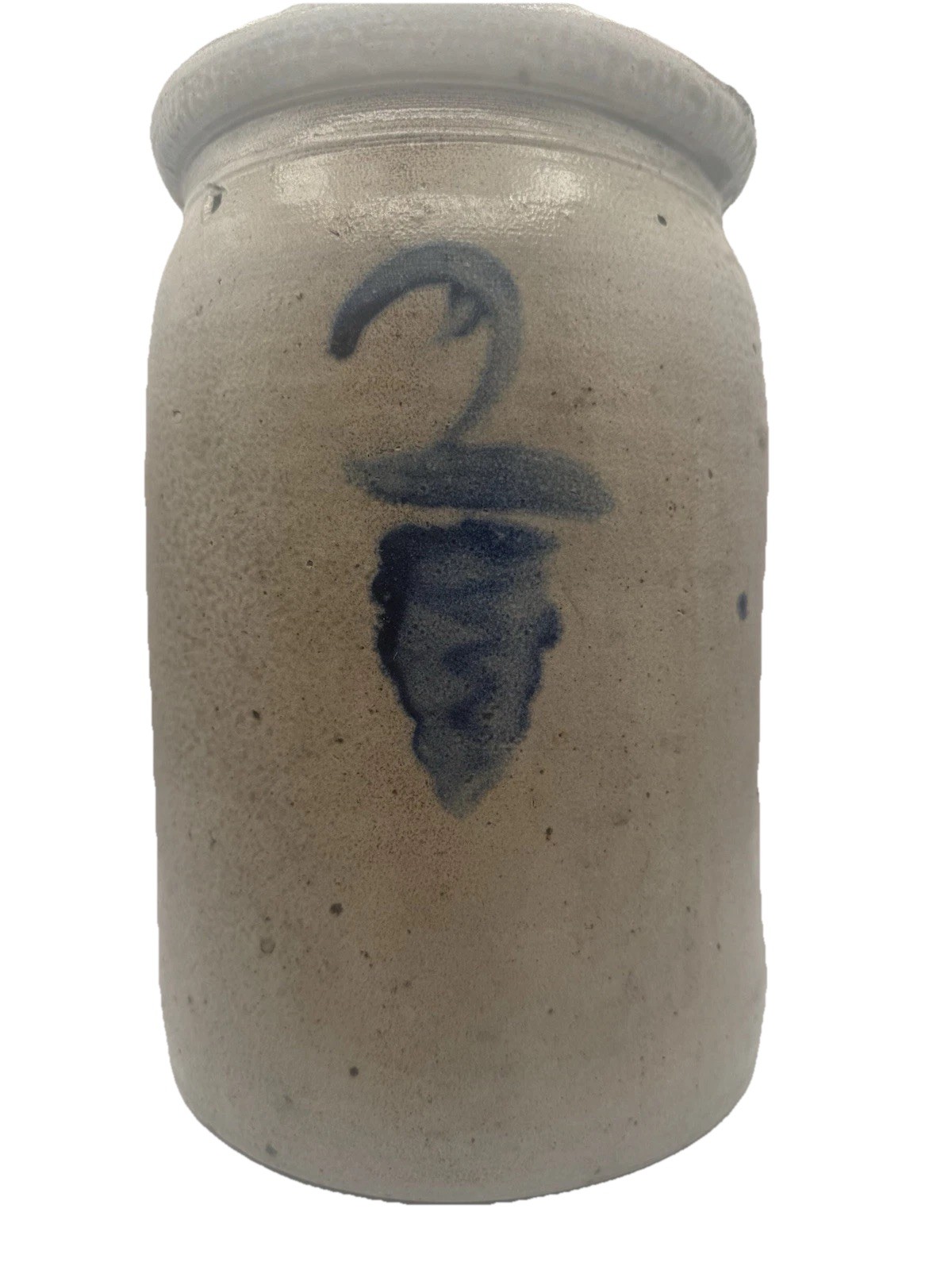 Folk Art Antique stoneware crock Butter Churn Blue Grapes no mark Virginia 11”