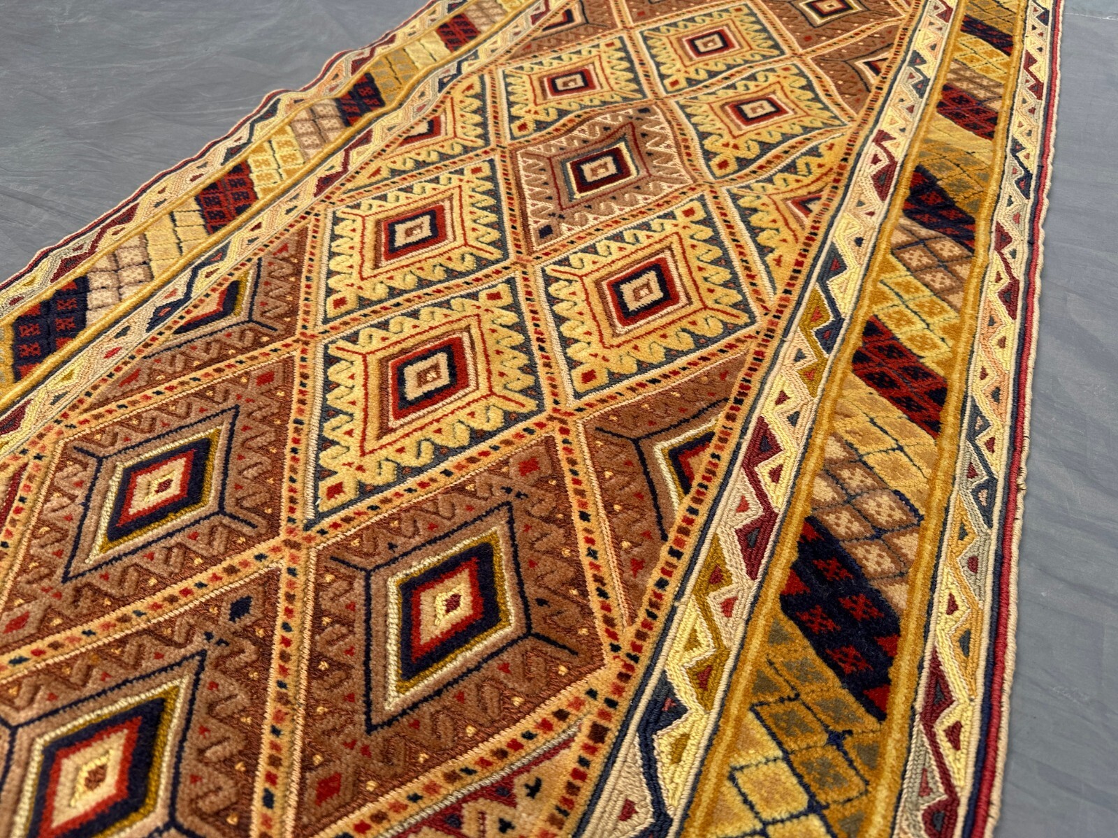Afghan kilim runner rug handwoven wool tribal rust mustard pink rug 2×6 ft