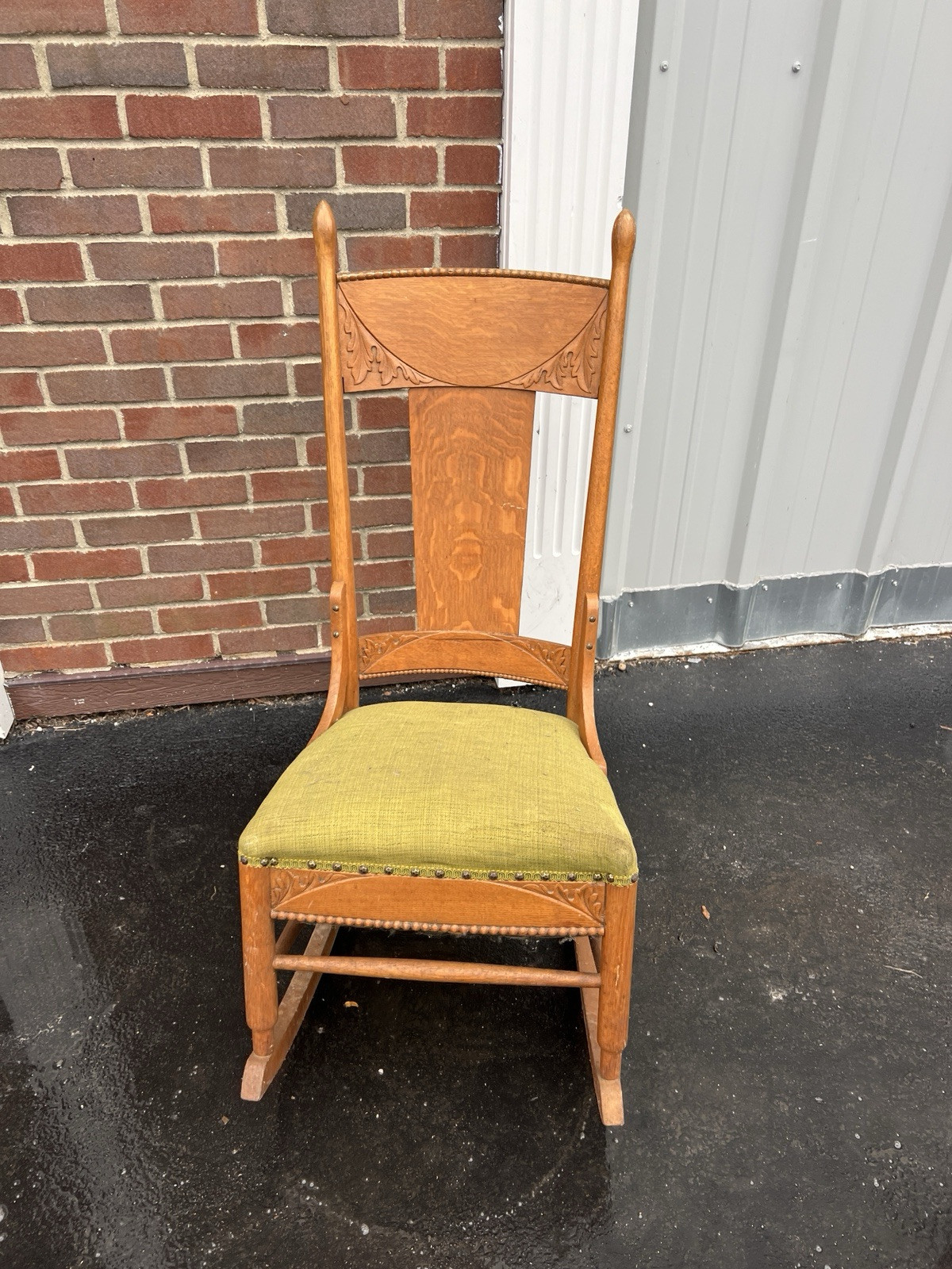 Vintage Rustic Country Colonial Maple Wood Sewing Rocking Chair 41” Tall Padded