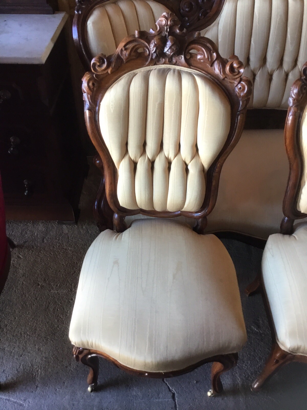 Antique 1860s Victorian Solid Roeswood Mirror Back Sofa and 3 Side Chairs. Wow!