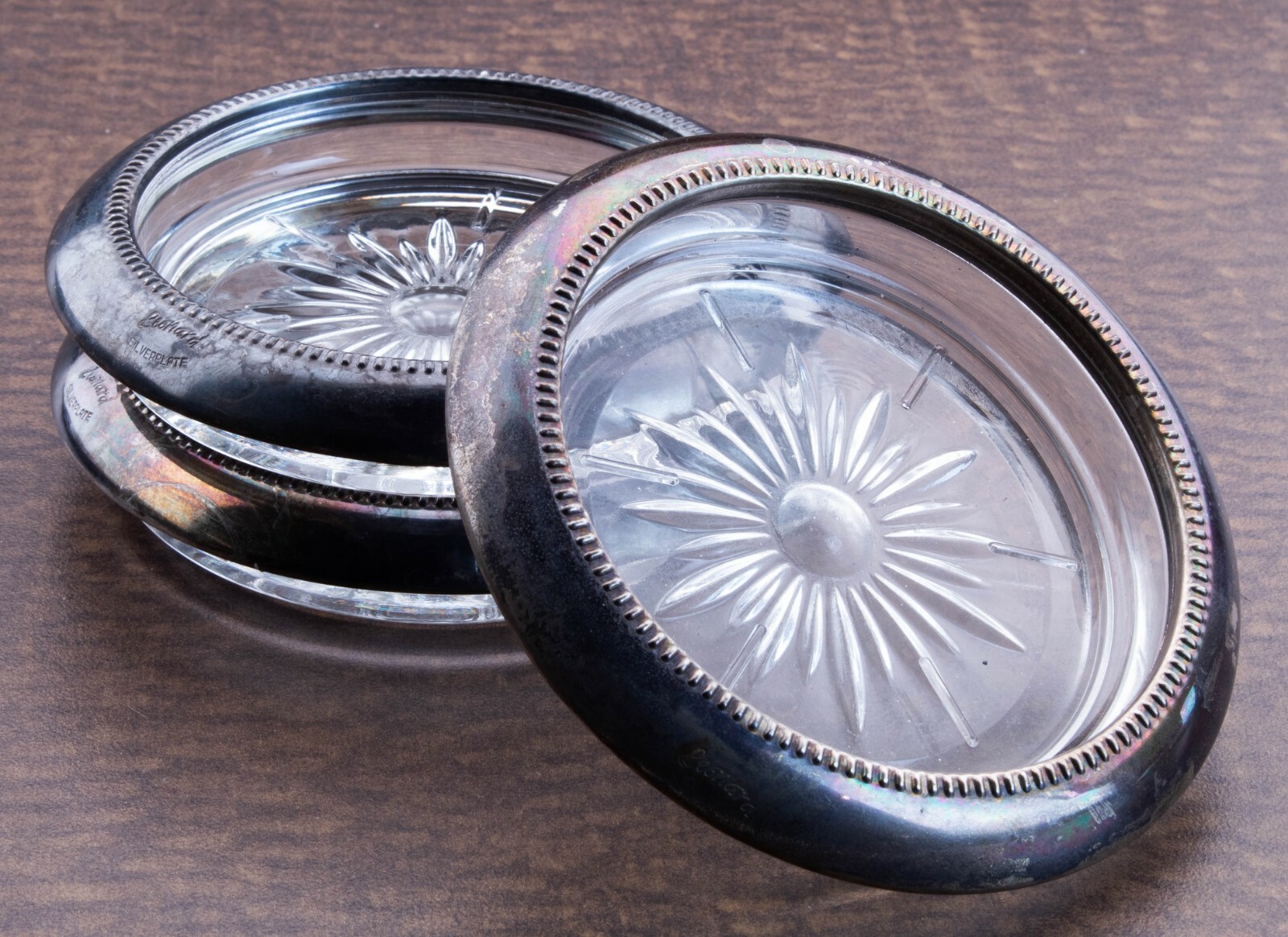 Vintage Silver Plate and Glass Coaster by Leonard