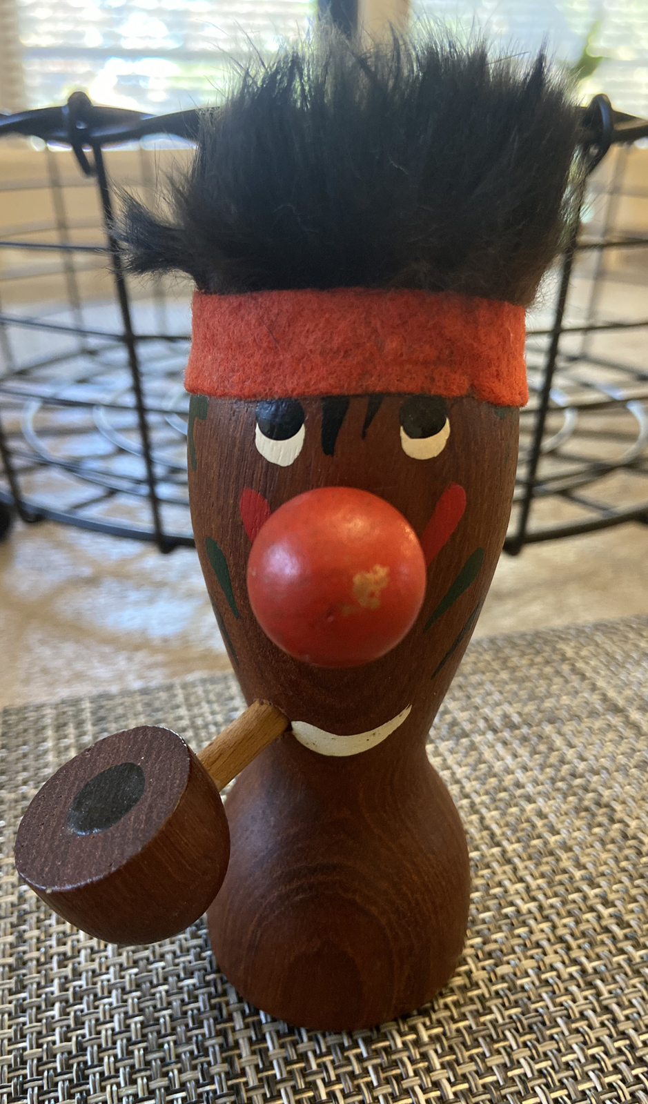 Vintage 5” Teak Figurine Danish Modern MCM Wood Denmark Toothpick Match Holder