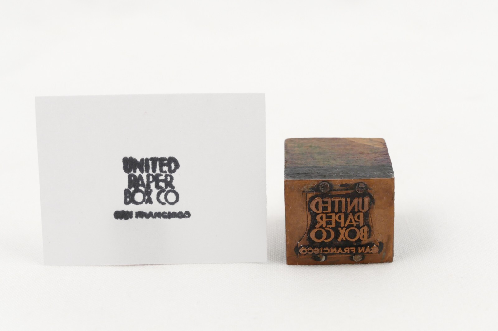 United Paper Box Co San Francisco CA Letterpress Printing Block Copper Front