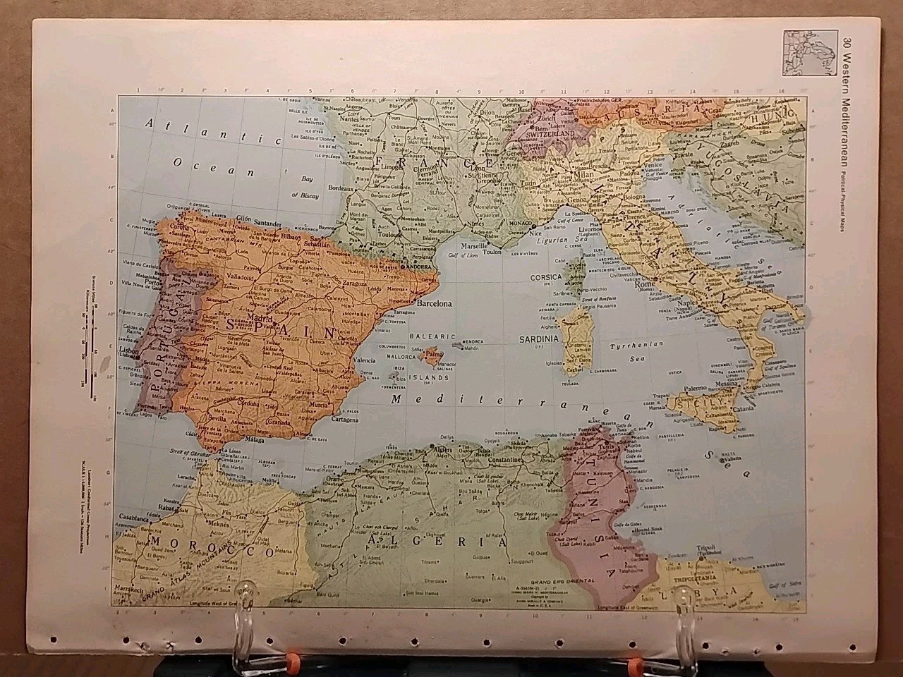 1966 Vintage WESTERN MEDITERRANEAN Map Encyclopedia Britannica World Atlas