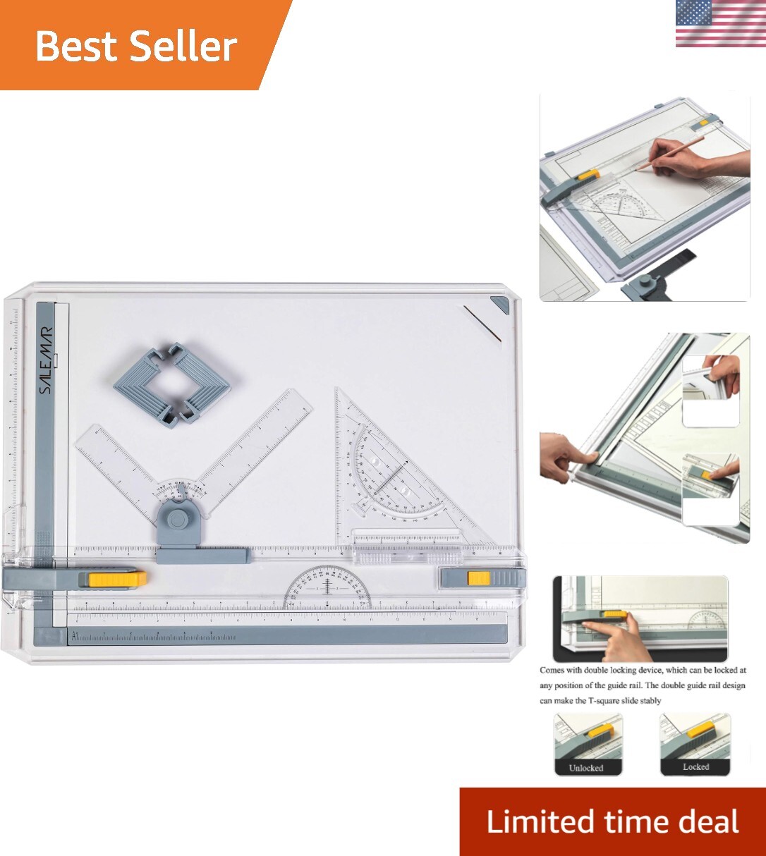 Versatile A3 Drawing Board Workstation with Sliding Ruler & Support Legs