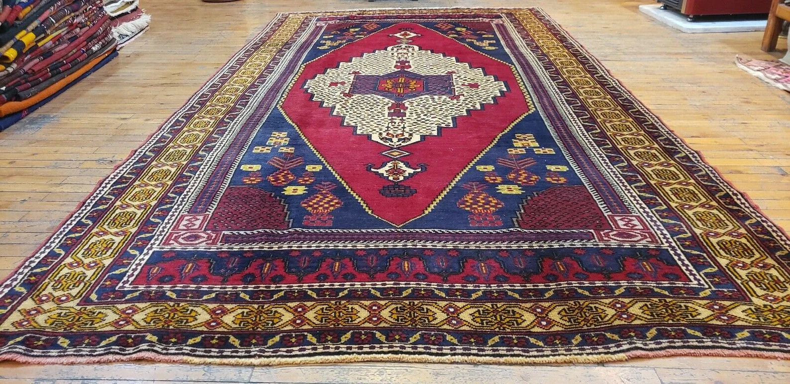 Antique Cr1940-1949s Multi-Colored,Wool Pile Tribal Area Rug 5’5” x 10’3”