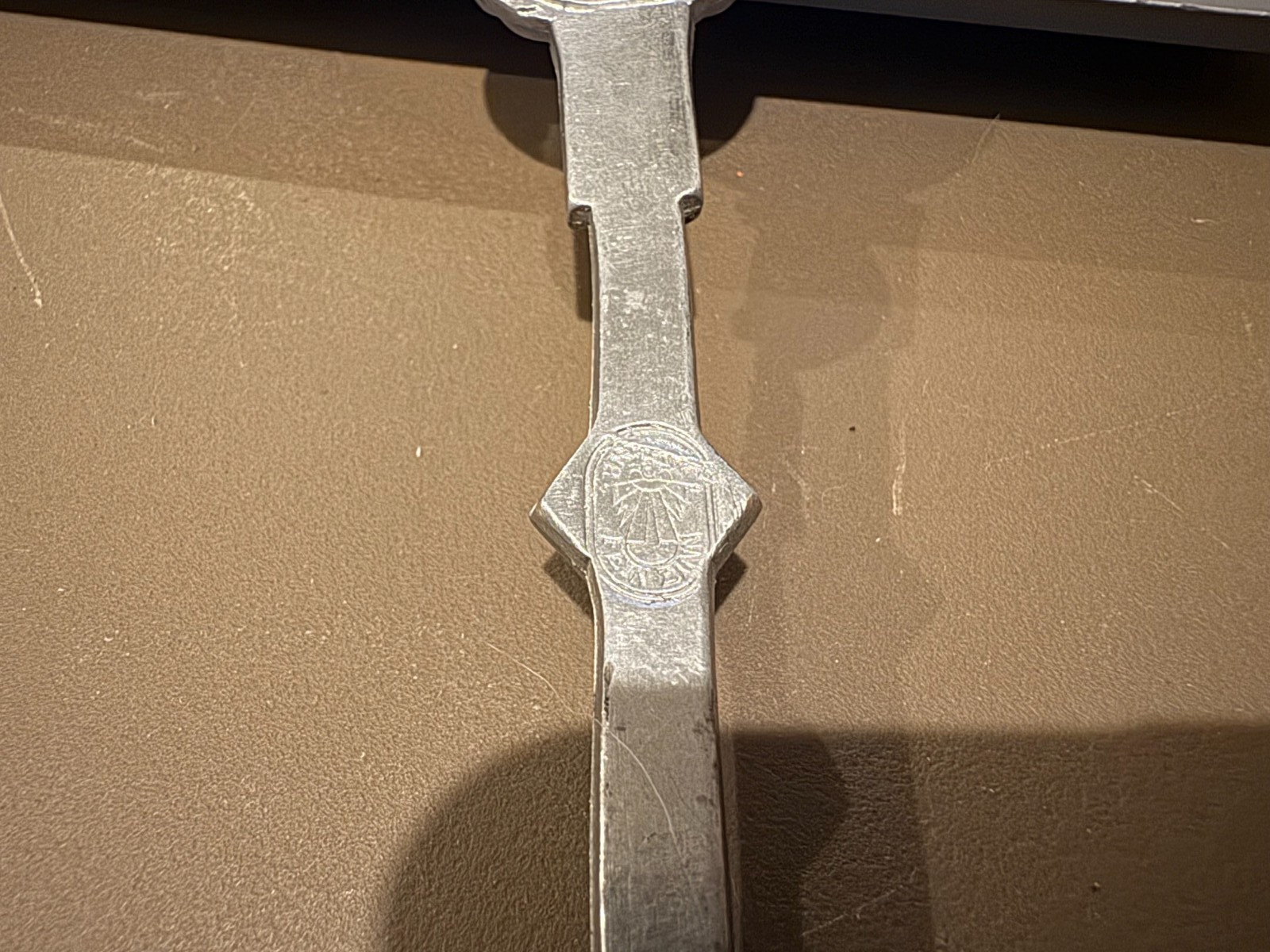 BMF Fein Zinn aus dem Hunsruck German Pewter Crested Spoon, Sticker & Stamped