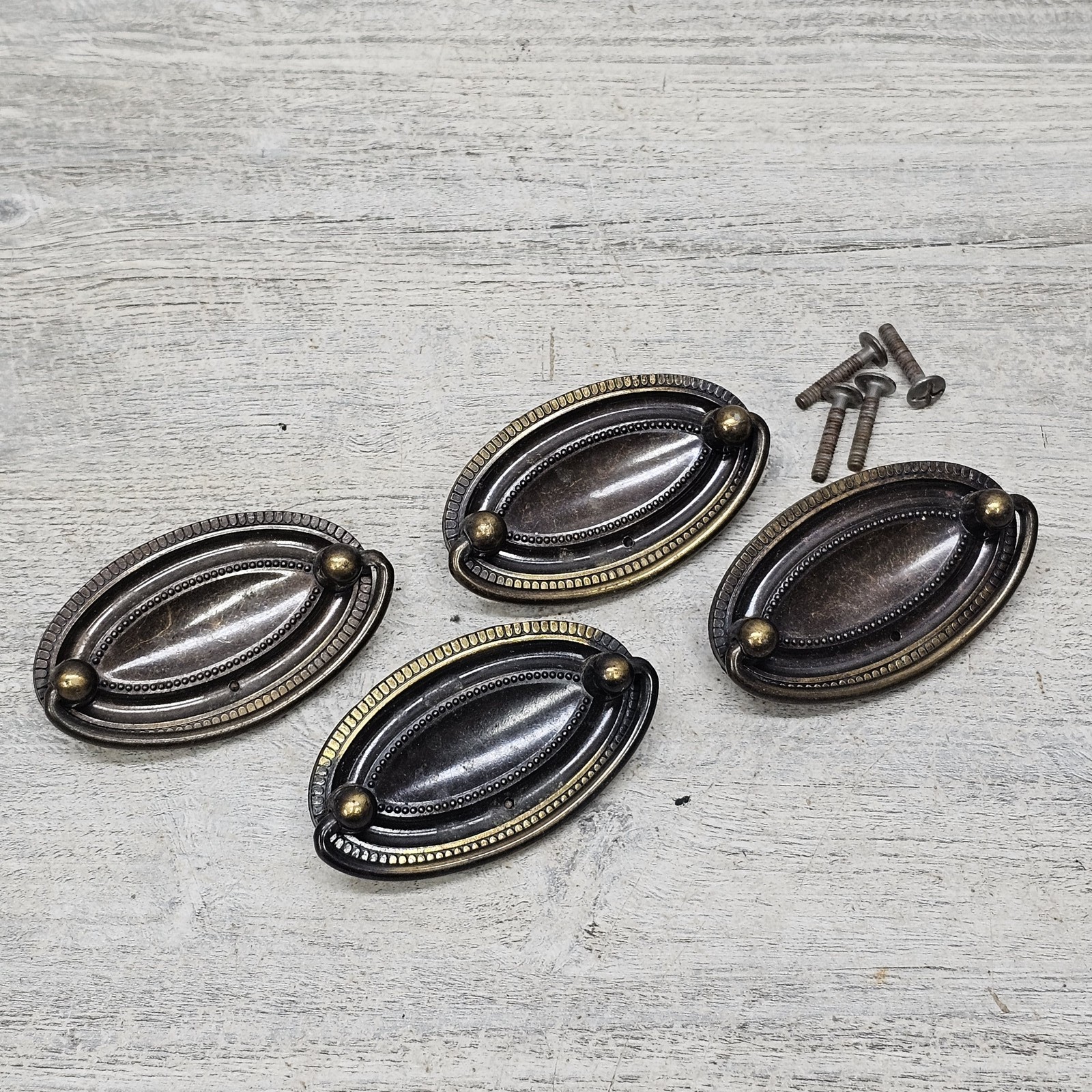 Set of 4 Vintage Oval Bail Pulls Drawer Handles Dresser Hardware 1960s Bronze
