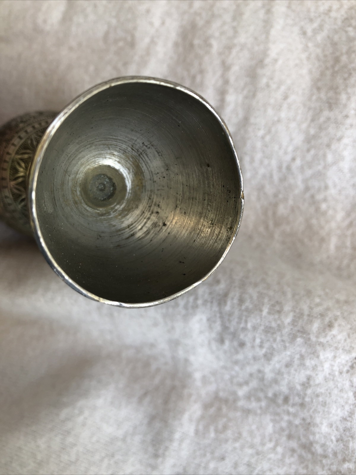 Antique Indian Early 19th Century Brass Minakari Work Double Ended Measuring Cup