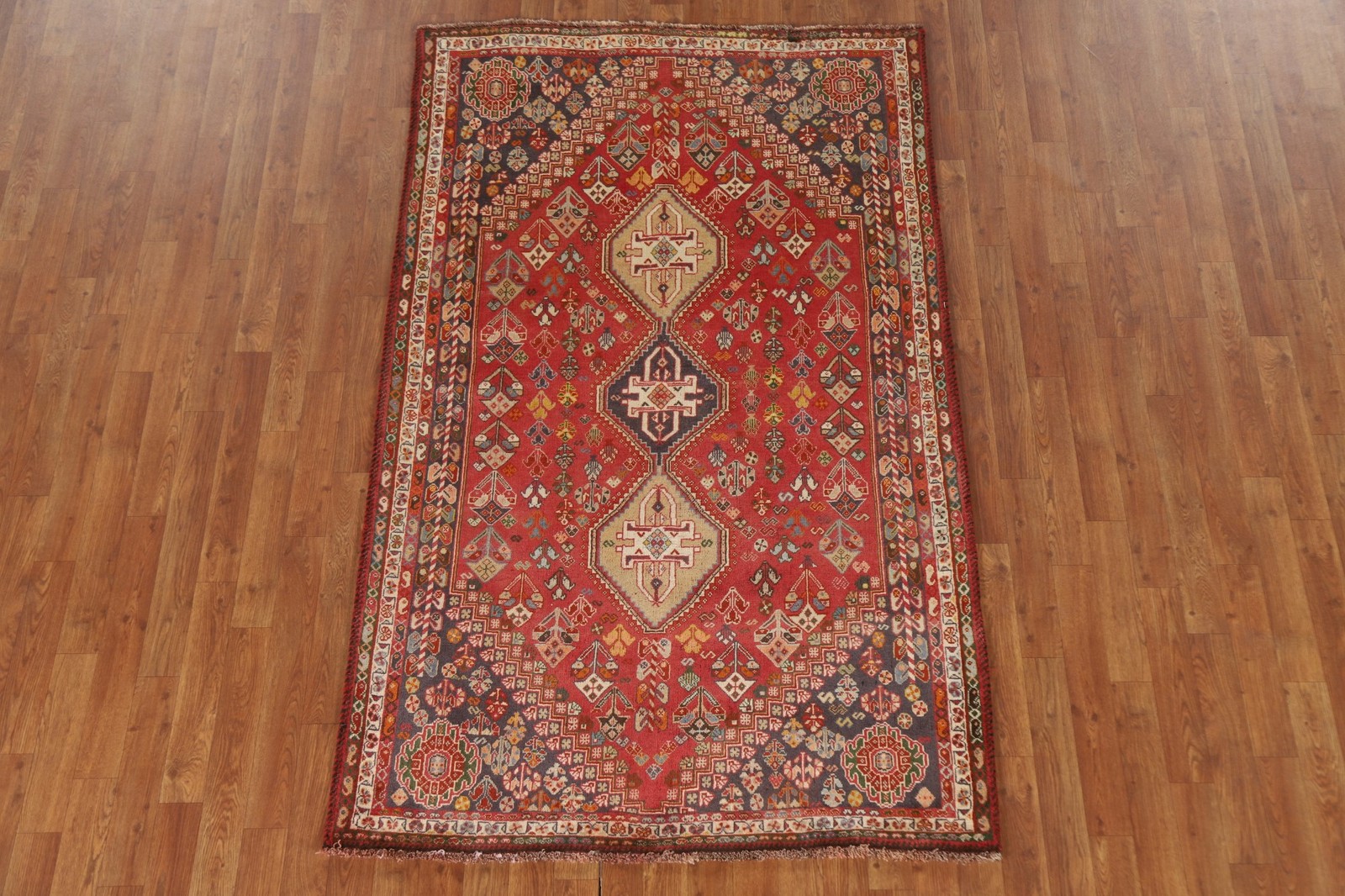 Vegetable Dye Red Rug 4×7 Hand-knotted Wool Geometric Traditional for Any Room