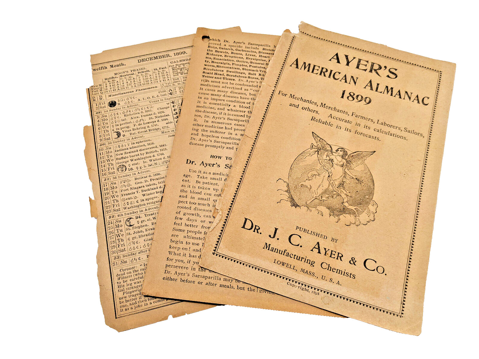 Antique AYER’S AMERICAN ALMANAC 1899 Patent Medicine Ads Marketing Zodiac 1898