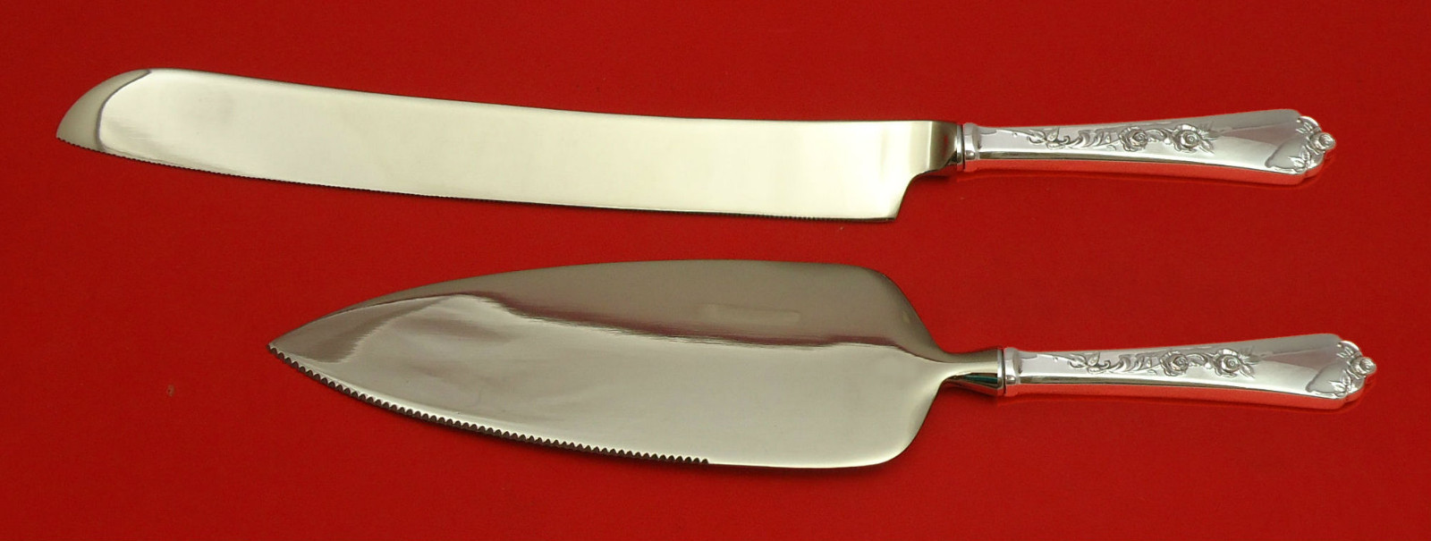 Sterling Rose by Wallace Sterling Silver Wedding Cake Set Server 2pc Custom HHWS