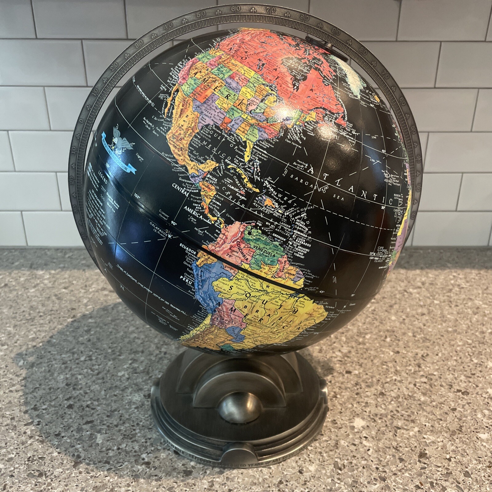 Levenger Replogle 12 Inch Starlight Globe, Art Deco Base Inscribed 1930s-1990’s