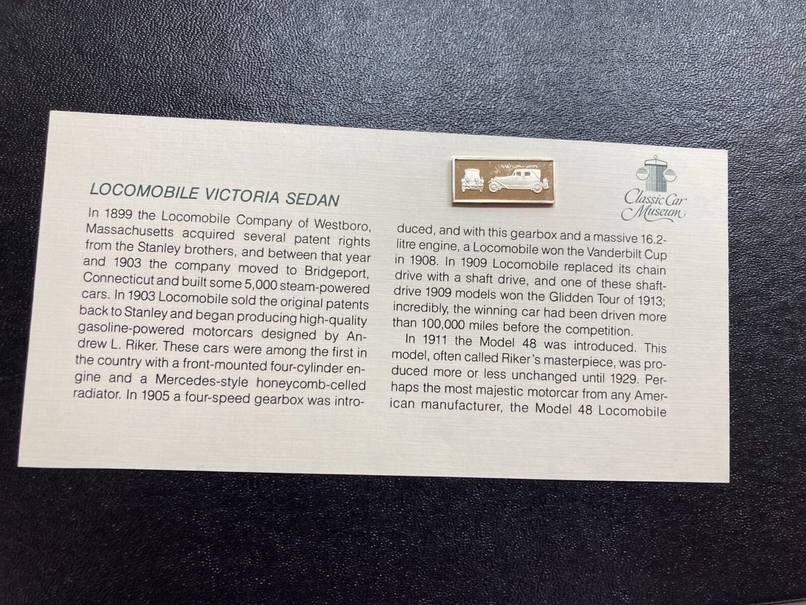 1981 Franklin Mint Classic Car Collection Silver Ingot Locomobile Victoria Sedan