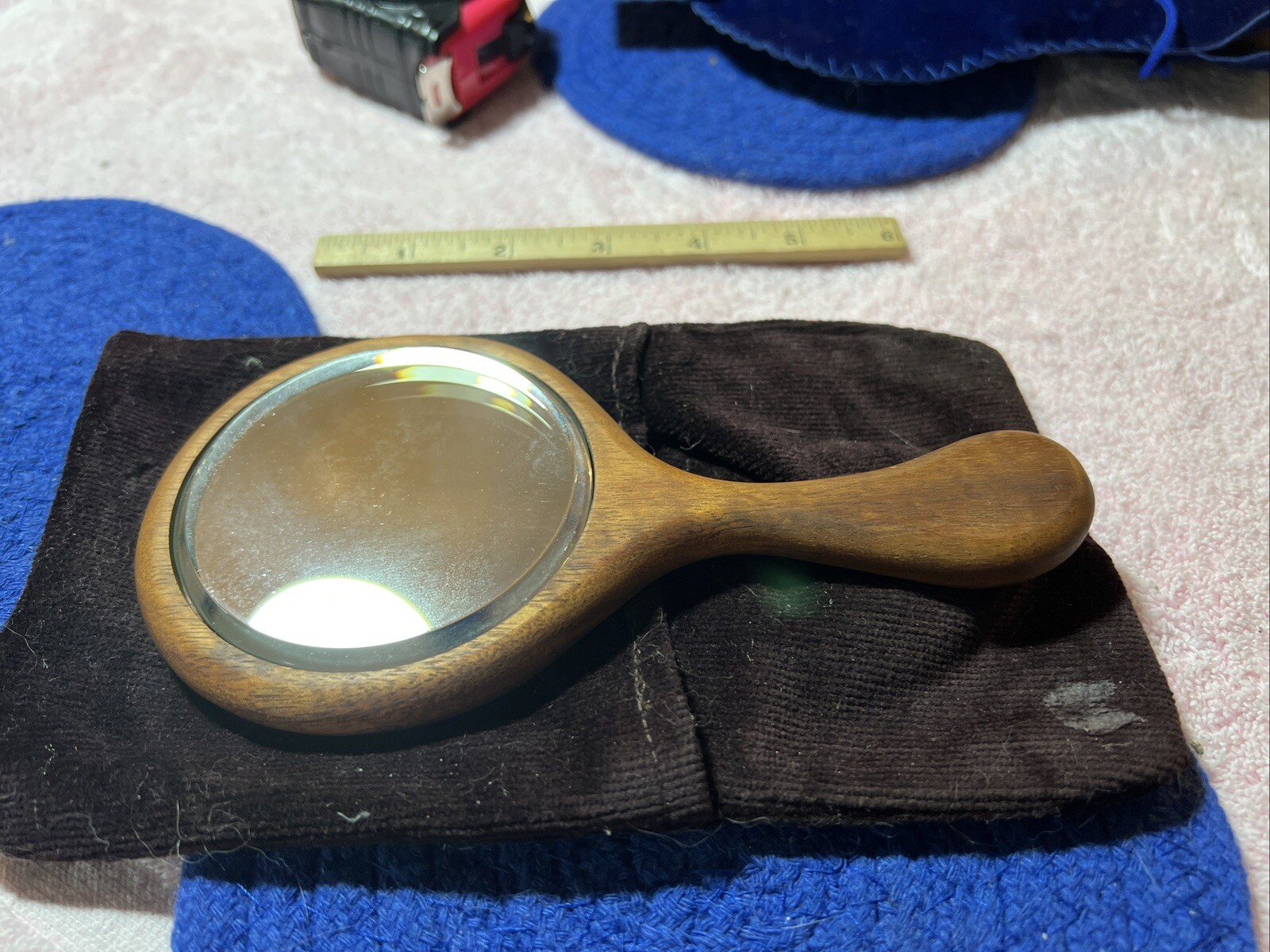 Vtg MCM TEAK Danish Hand Purse Miniature MIRROR ‘60’s Or Early ‘70’s Hand Made