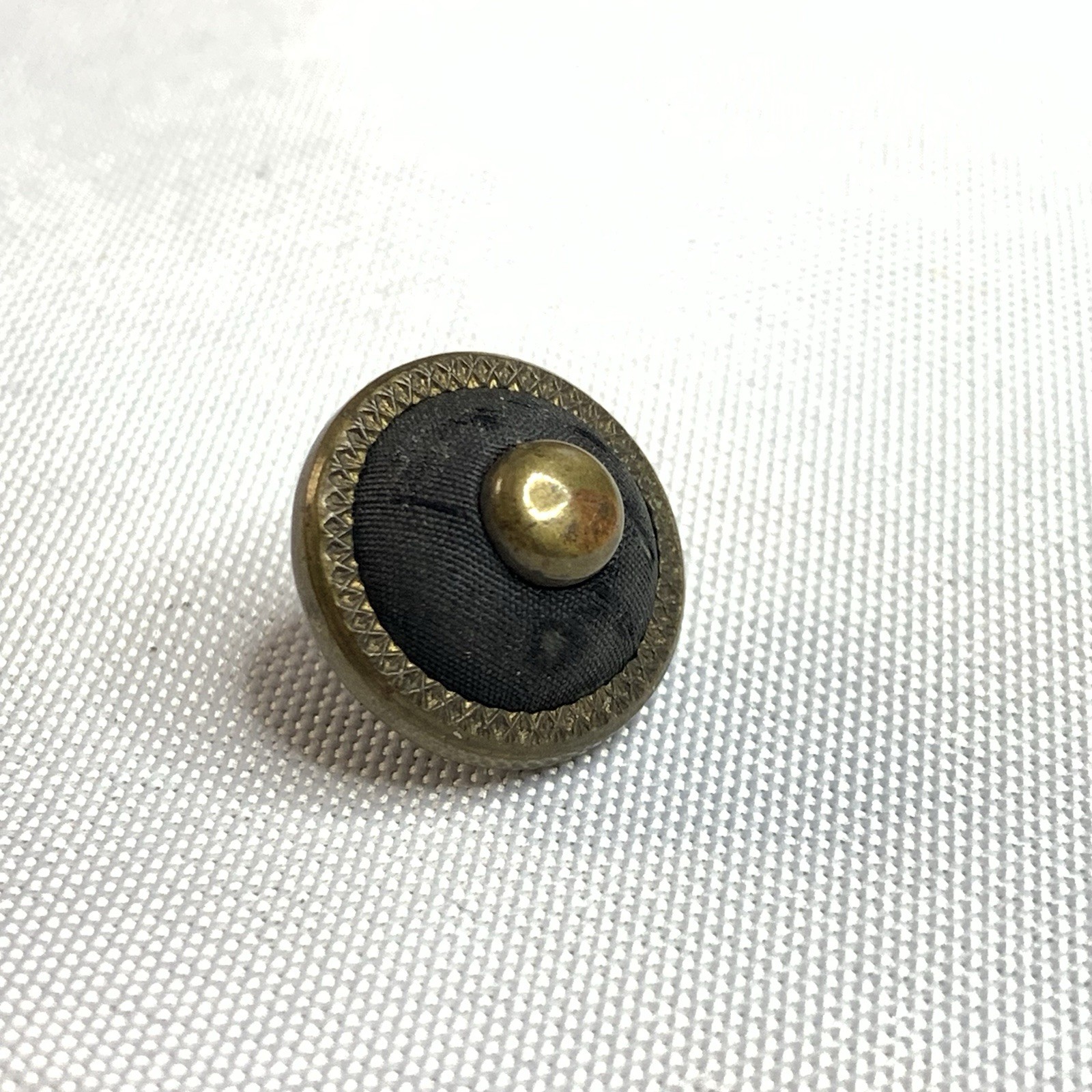 ANTIQUE VICTORIAN ART NOUVEAU METAL WITH BLACK FABRIC PURFUME BUTTON ORNATE