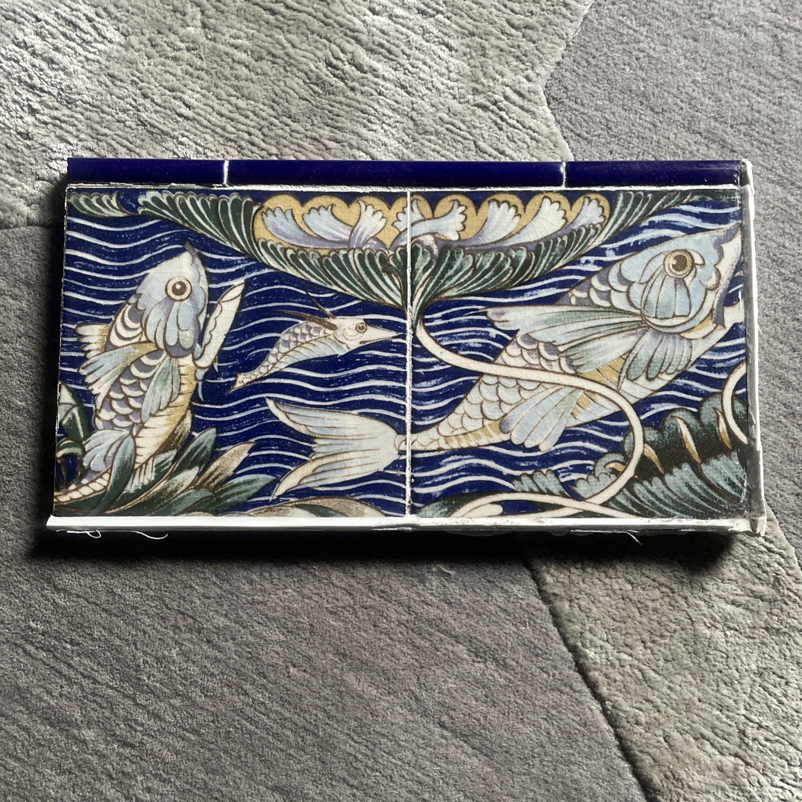 William de Morgan Persian Fish Frieze Tile Vintage 6 Inch Square More Available