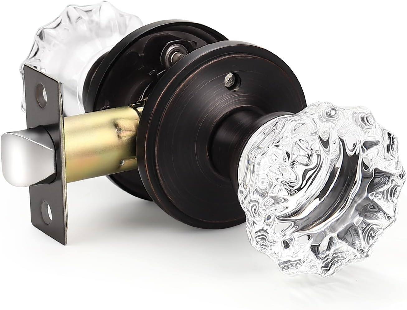 Modern round Crystal Door Knobs with Lock, Frosted Glass Design, Privacy Functio