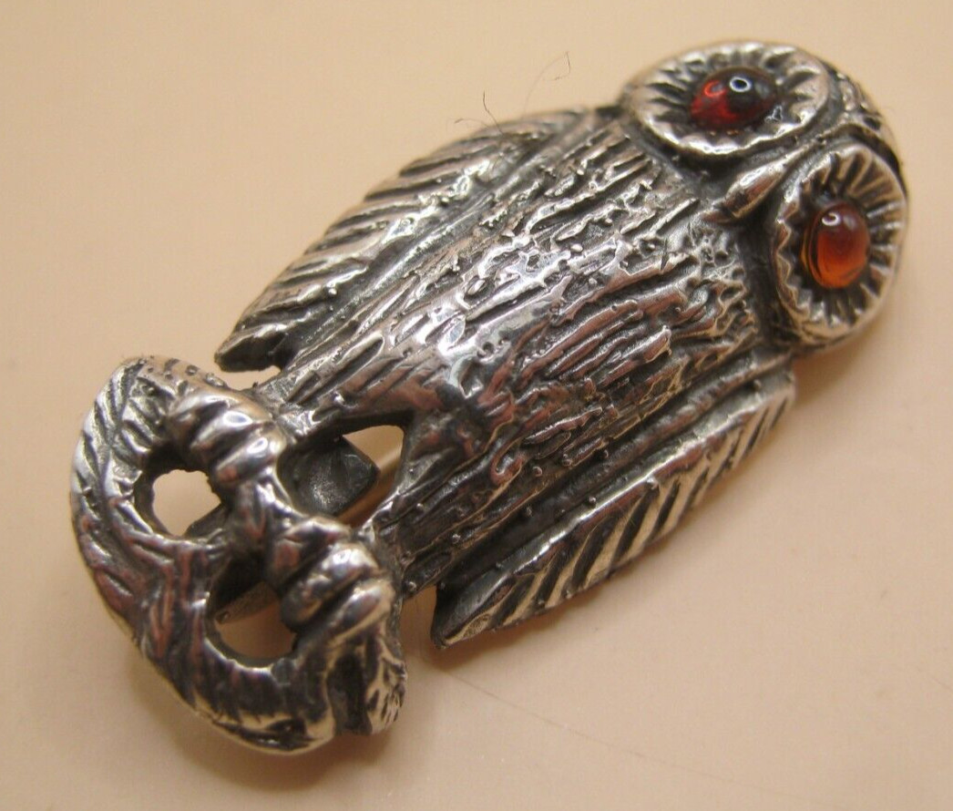 Beautiful Solid Silver Owl Brooch Set With Garnet Eyes – After Sampson Mordan