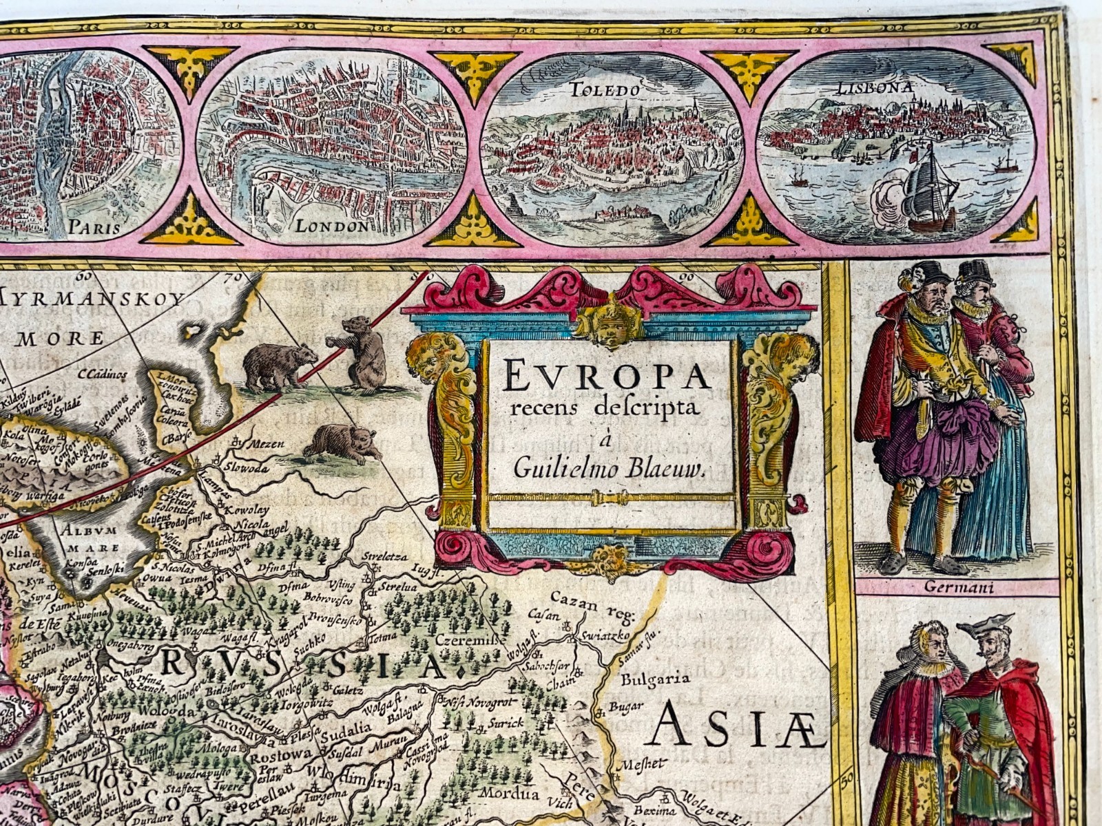 EUROPE 1663 WILLEM BLAEU LARGE ANTIQUE CARTE-A-FIGURE MAP (HEIGHTENED WITH GOLD)