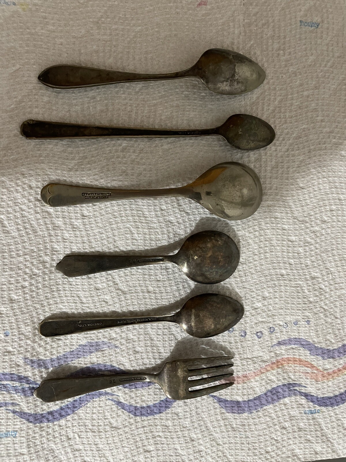 6 Total Pieces Silver Plated Flatware 5 Spoons 1 Fork. Not Sterling Silver!
