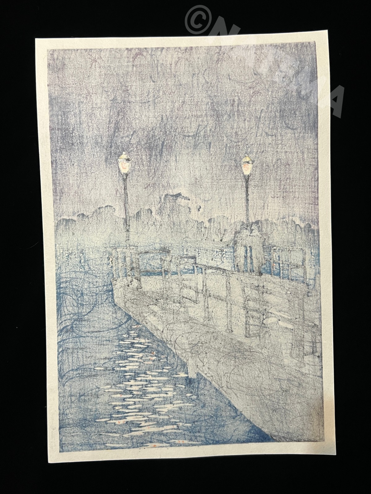 Hasui Kawase “The Pier of Otaru” woodblock print authentic ATOZURI