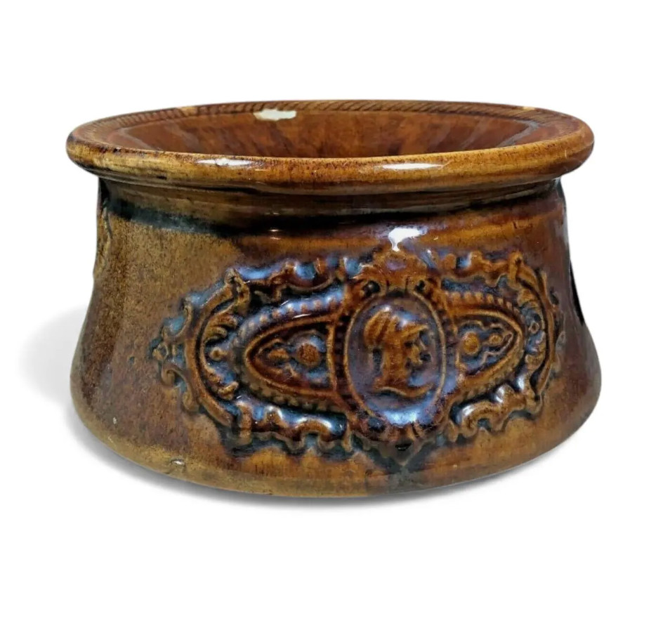 Antique Rockingham Spittoon Bennington Brown Treacle Glaze 19th Century Cuspidor