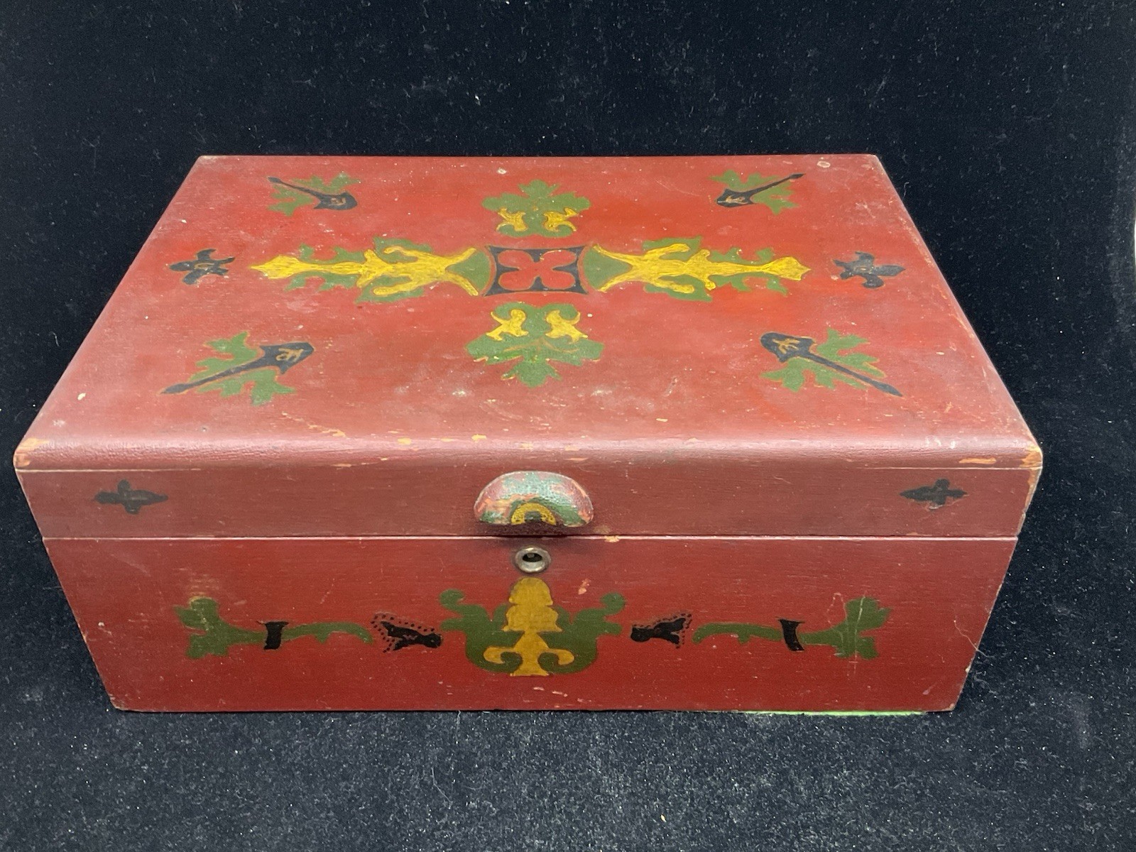 Antique Folk Art / Primitive Painted Box Humidor Tin Lined Possibly Italian.