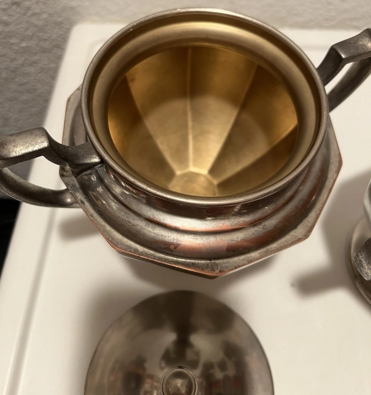VTG MANNING BOWMAN Creamer & Sugar AMERICAN EMPIRE Silverplate over Copper USA